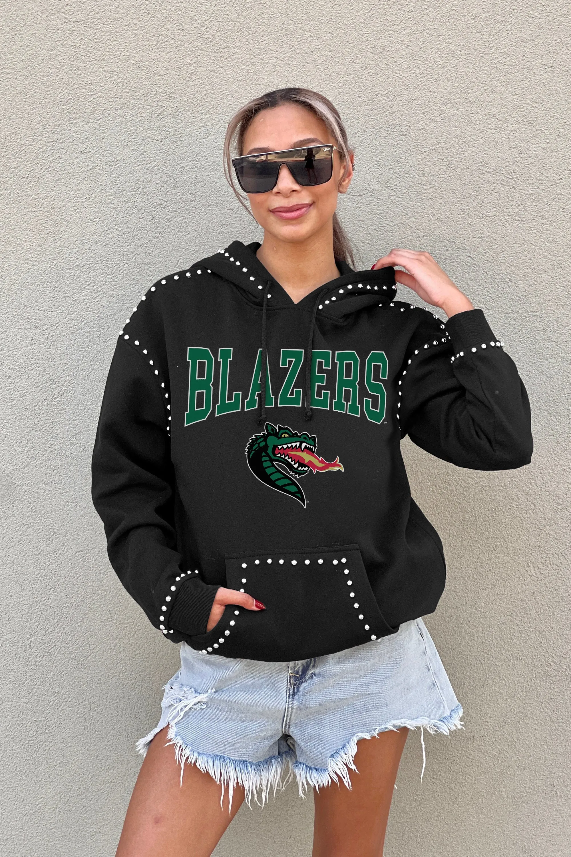 ALABAMA AT BIRMINGHAM BLAZERS BELLE OF THE BALL STUDDED DETAIL FLEECE FRONT POCKET HOODIE