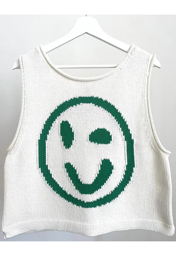 Always Happy Face Knit Unique Pattern Versatile Loose Tank Top