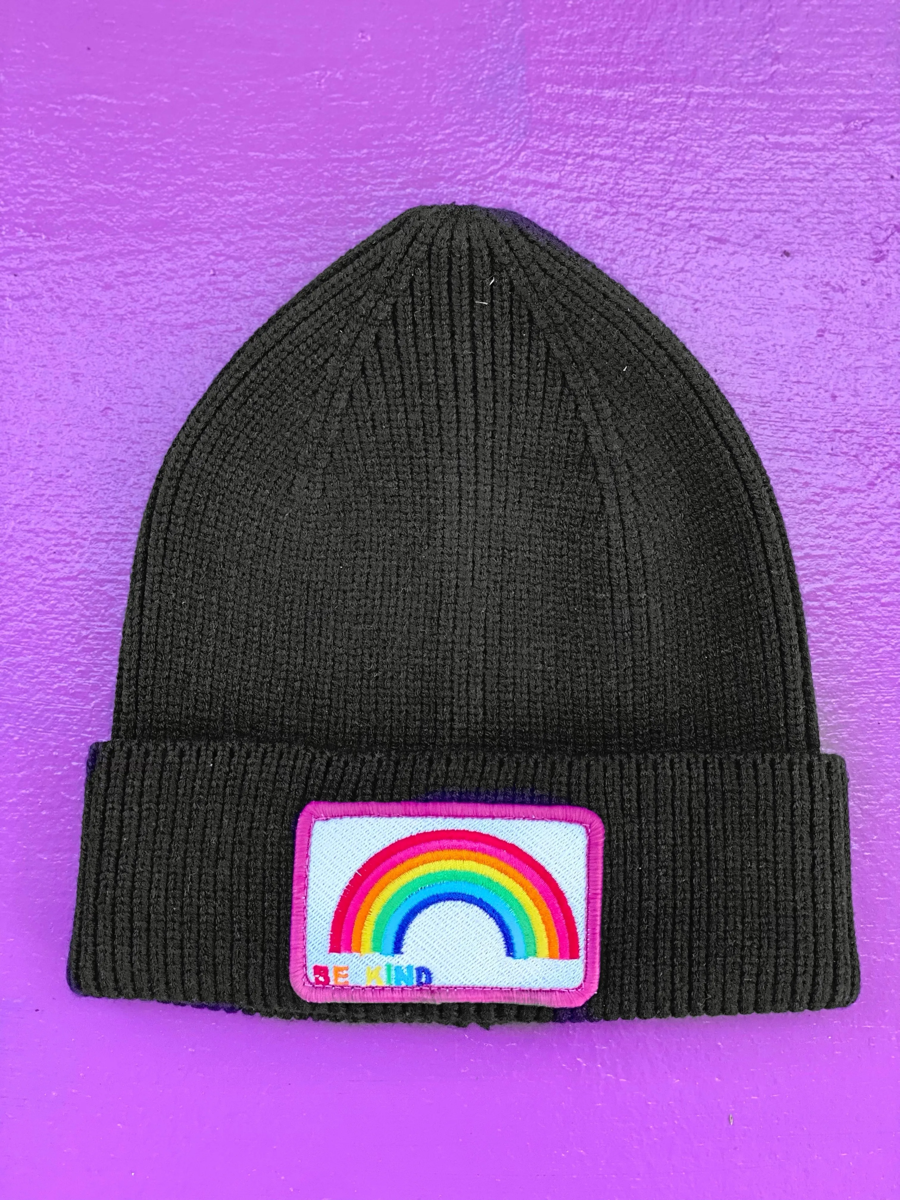 Be Kind Black Rainbow Beanie