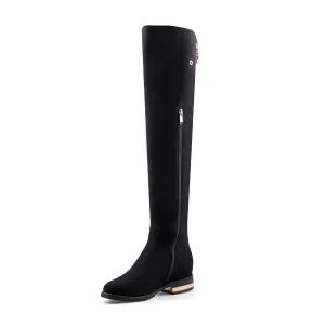 Black Knee-High Boots with Metallic Contrast Heel