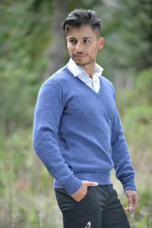 Blue V Neck Sweater for Men