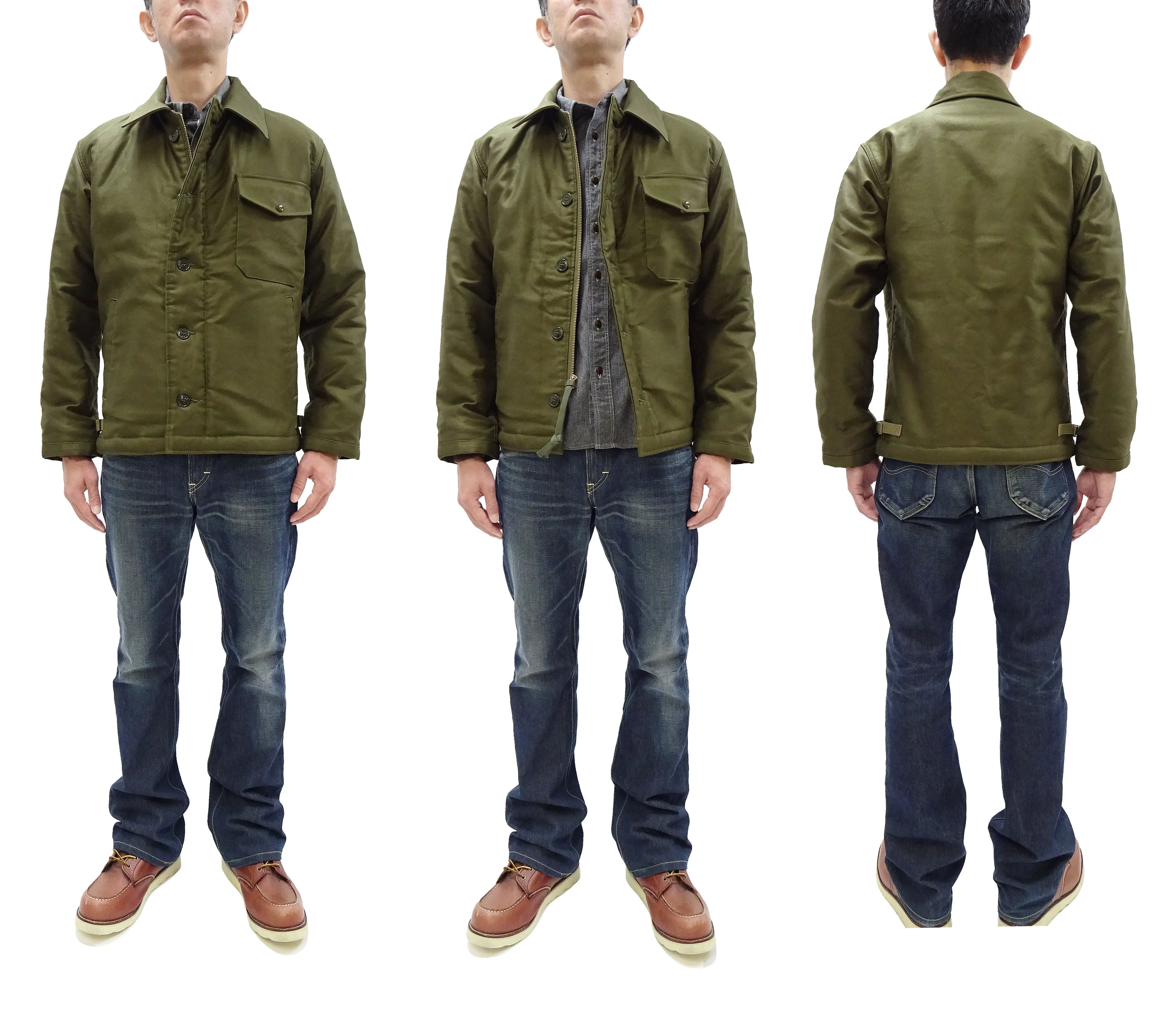 Buzz Rickson Jacket Men's Reproduction of the U.S. Navy A-2 Deck Jacket in Jungle Cloth Outer Shell Version BR15155 Olive-Drab