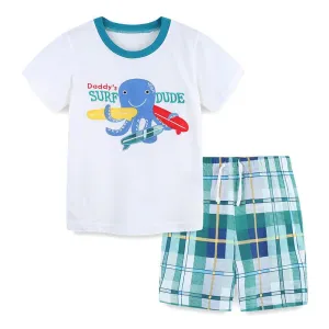 Cartoon Octopus Print Tee with Shorts Set