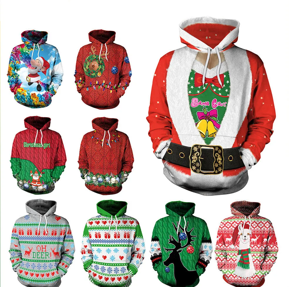 Christmas Women's Loose Versatile Hooded Creative Digital Printed Sweater