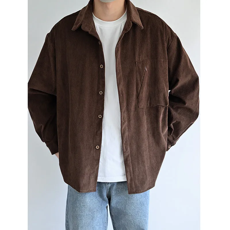 Corduroy Zip-up Pockets Soft Shirts