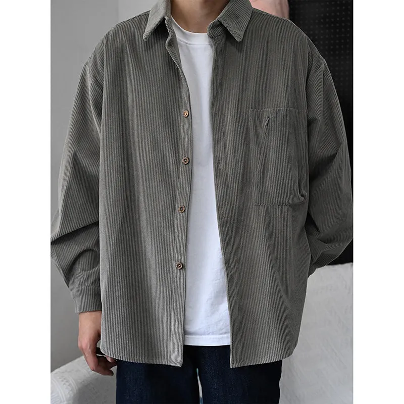 Corduroy Zip-up Pockets Soft Shirts