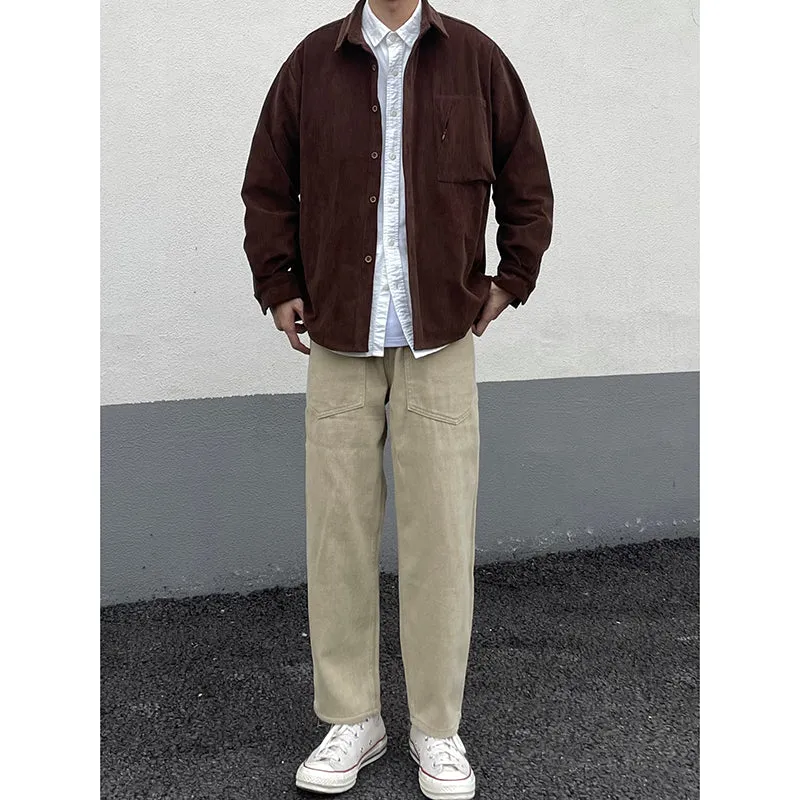 Corduroy Zip-up Pockets Soft Shirts