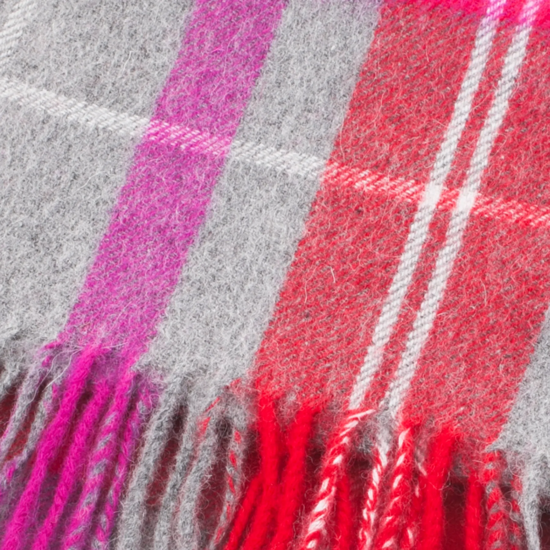 Edinburgh 100% Lambswool Scarf  Tweed Tartan Bright Red/Grey Check