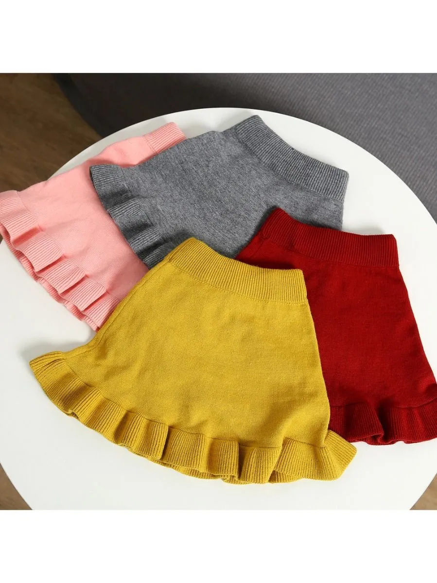 Fall 2-Piece Solid Color Knitted Sweater Matching Flutter Skirt Set