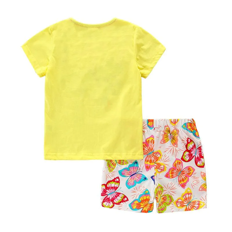 Girl's Butterfly Print Tee with Shorts Set