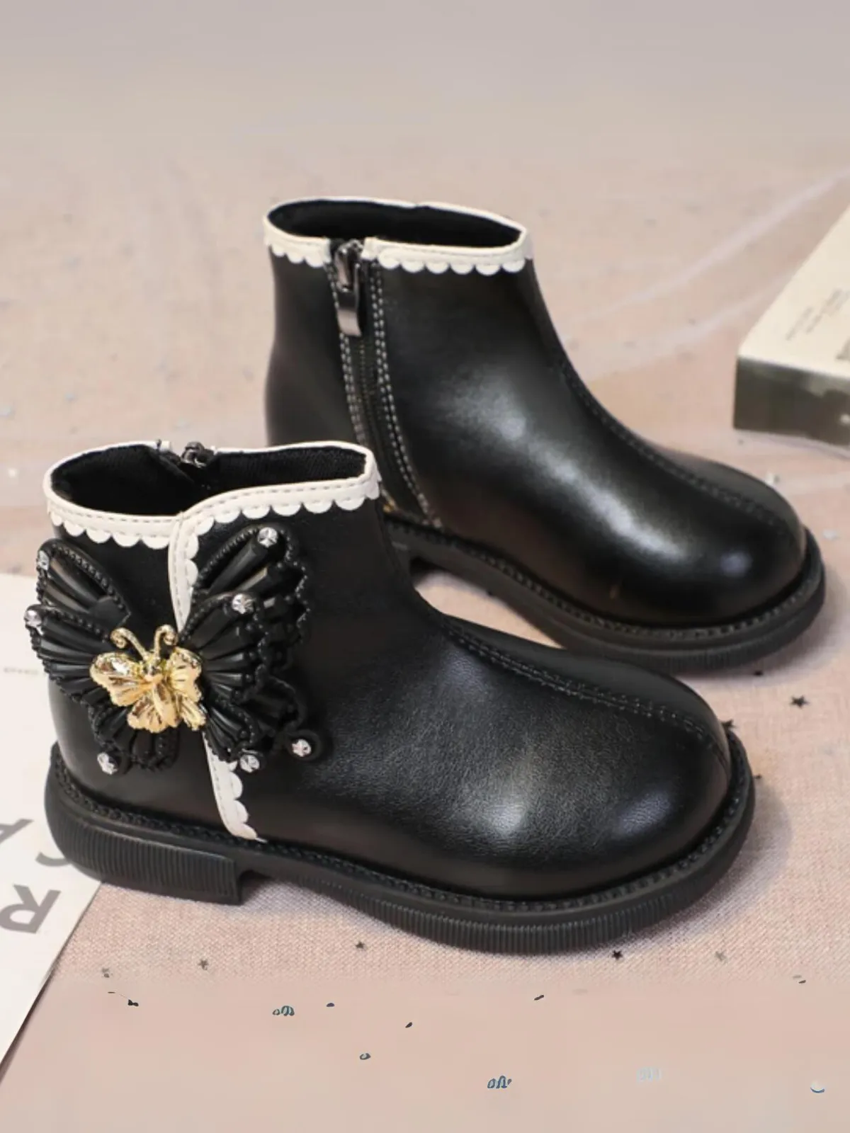 Girls Elegant Chic Casual Ankle Boots with Butterfly Design By Liv and Mia