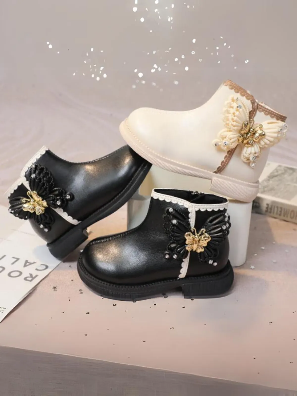 Girls Elegant Chic Casual Ankle Boots with Butterfly Design By Liv and Mia