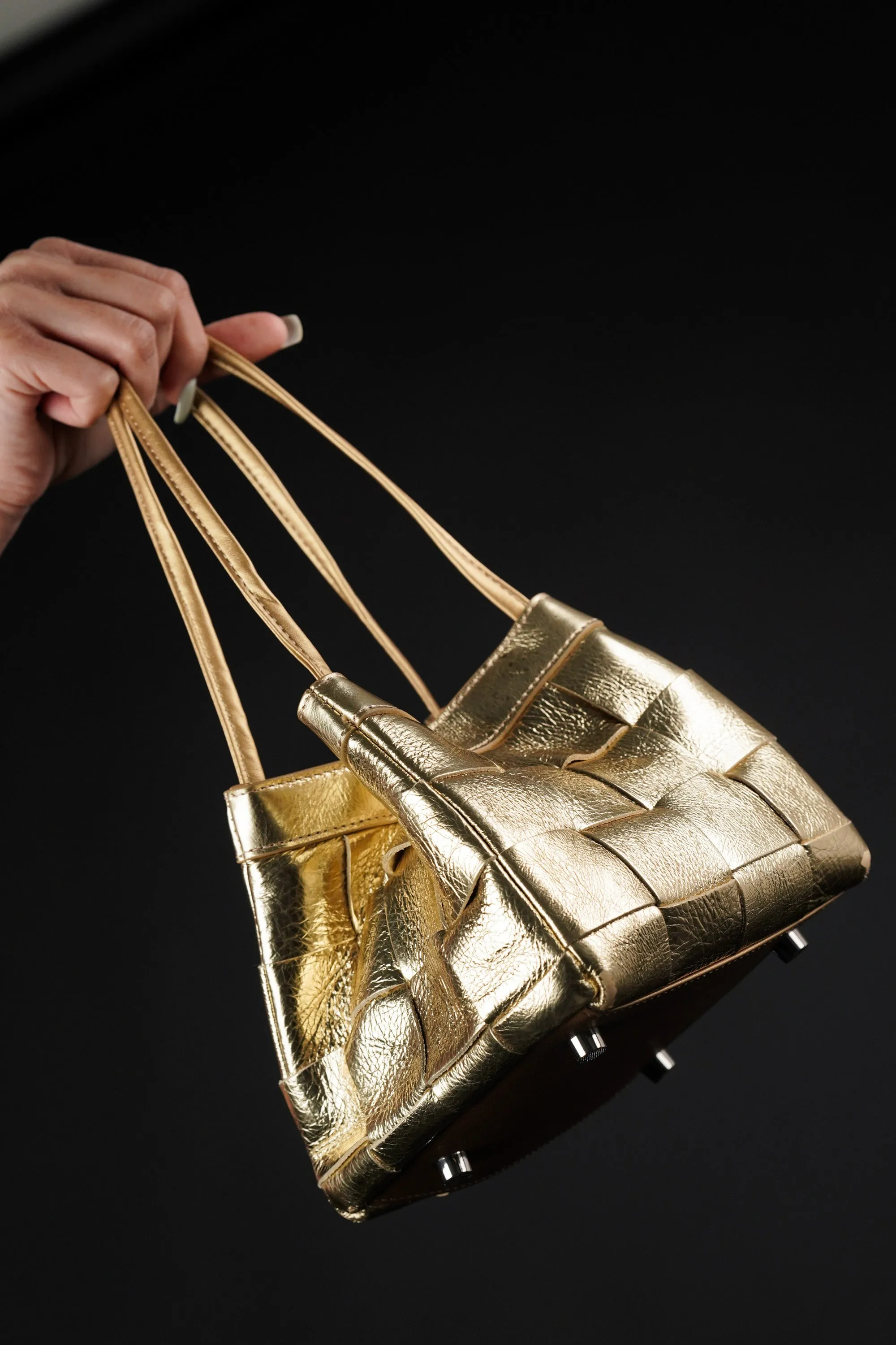 Golden Luxe Bucket Bag with Sling