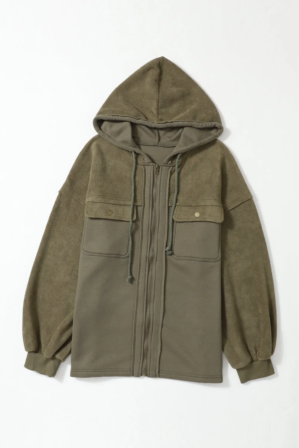 Green Flap Pocket Hood Zip Up Jacket