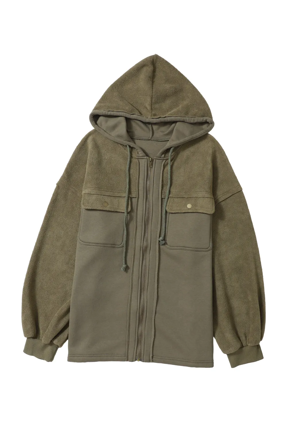 Green Flap Pocket Hood Zip Up Jacket