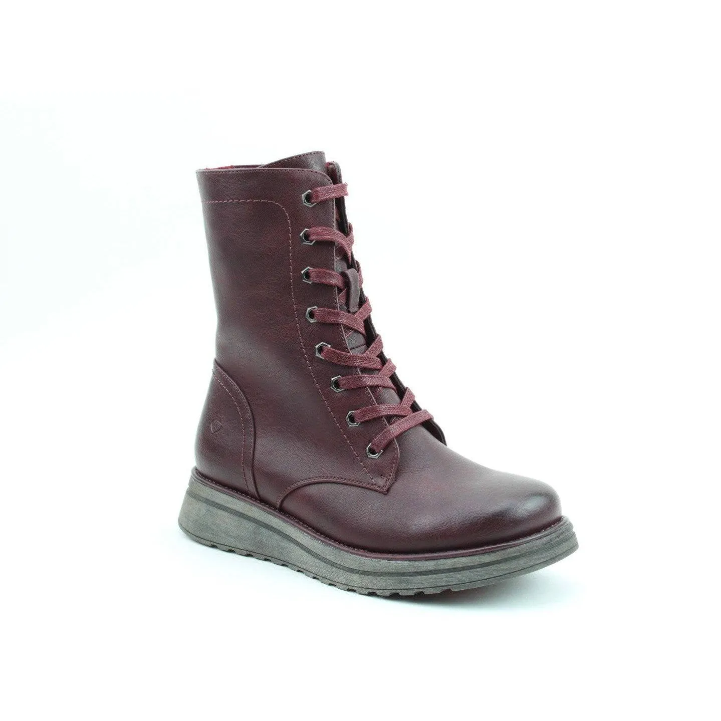 Heavenly Feet Martina 4 Ladies Burgundy Vegan Zip & Lace Mid-Calf Boots