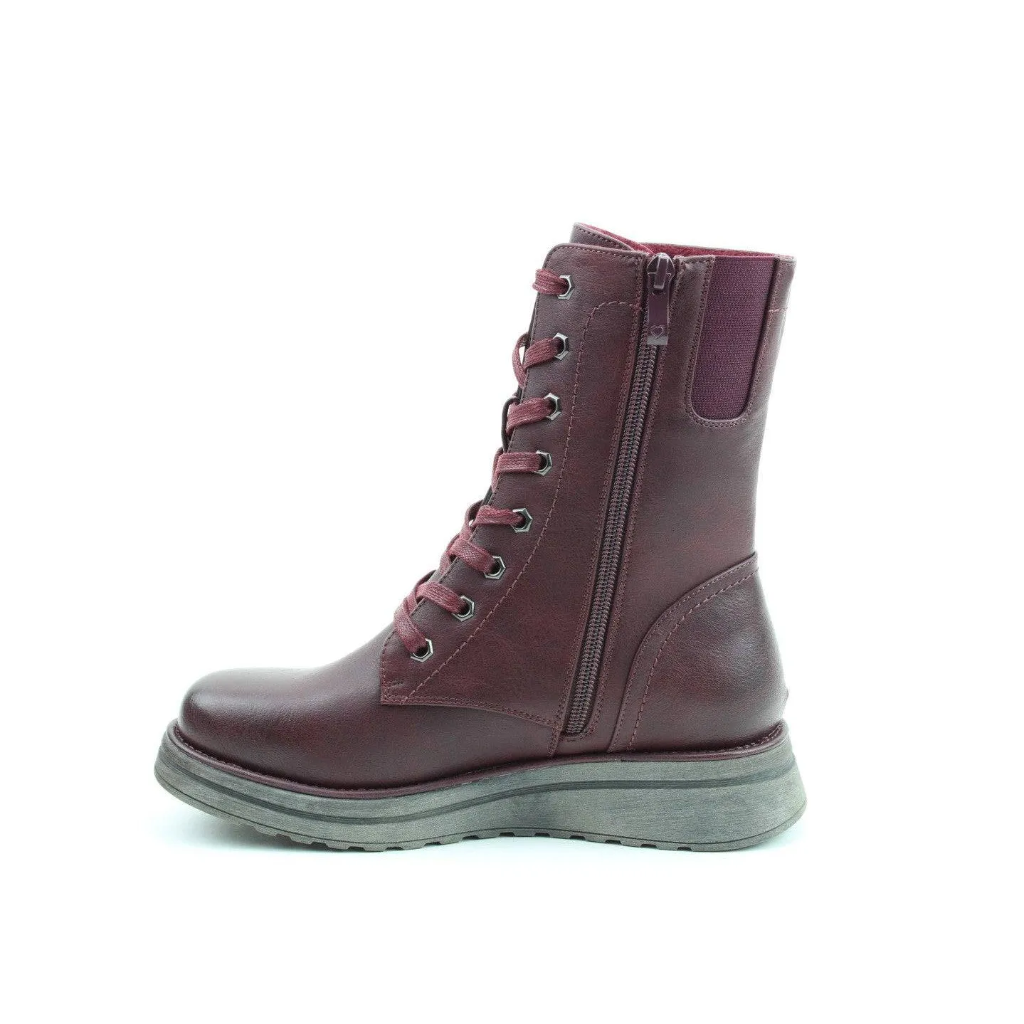 Heavenly Feet Martina 4 Ladies Burgundy Vegan Zip & Lace Mid-Calf Boots