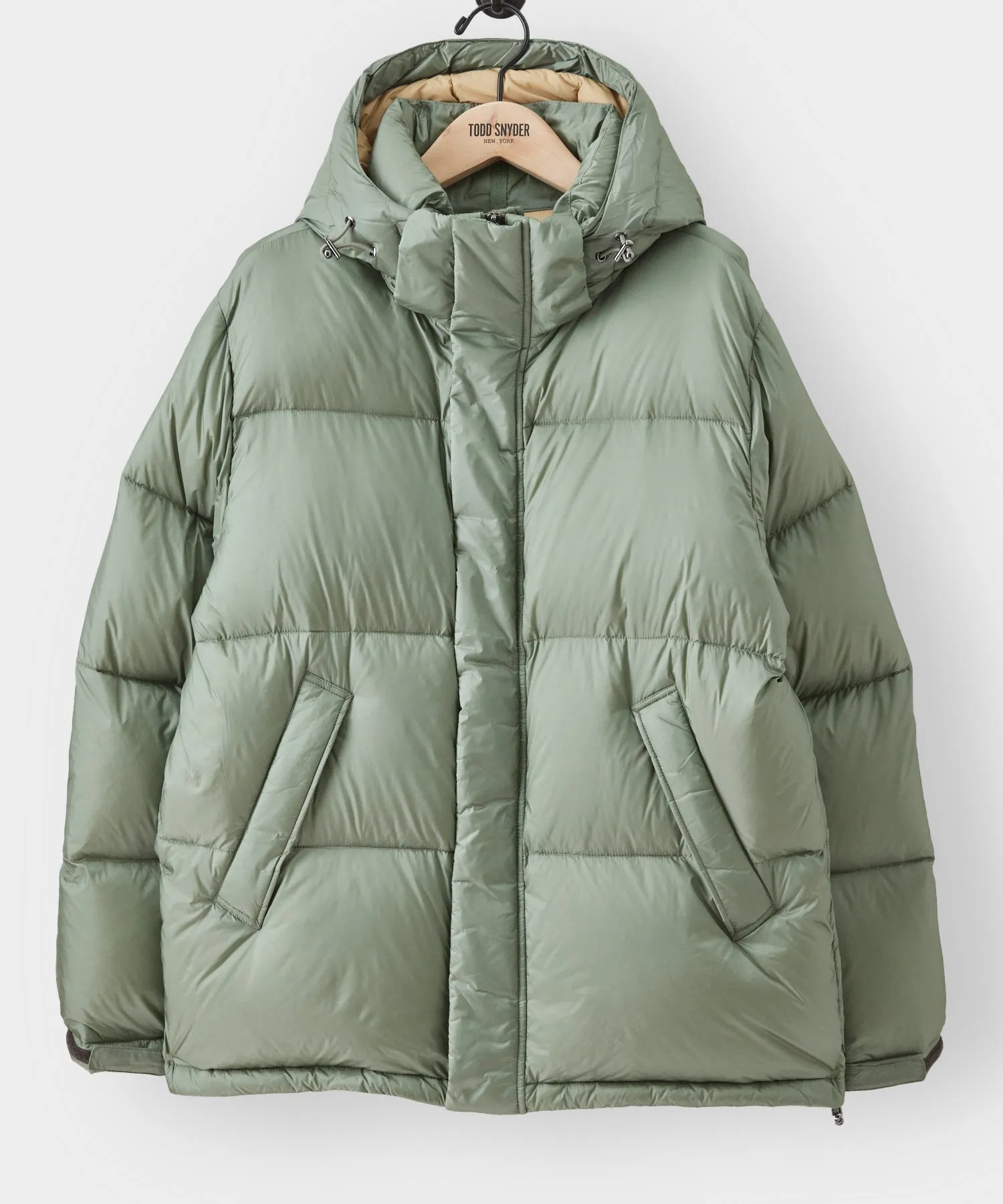 Italian Short Tech Down Parka in Green Smoke