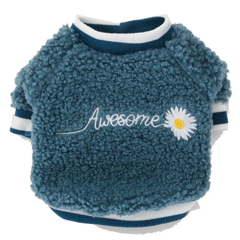 Light Warm Fleece Dog Winter Cloth_ Blue Daisy