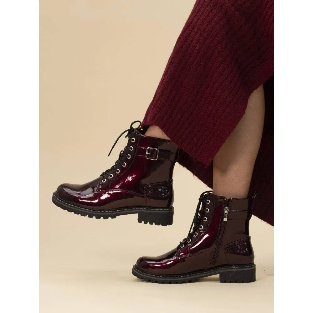 Lunar GLW030 Parlour Ladies Burgundy Zip & Lace Ankle Boots