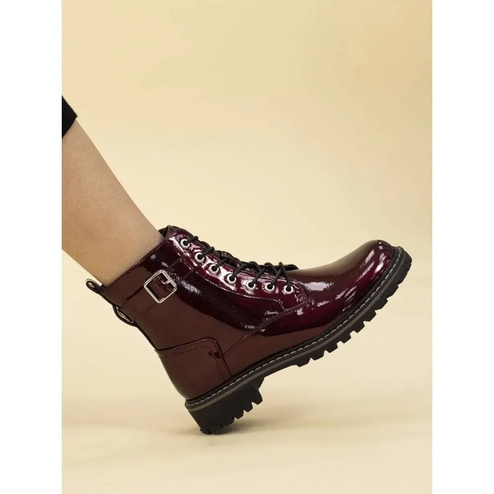 Lunar GLW030 Parlour Ladies Burgundy Zip & Lace Ankle Boots