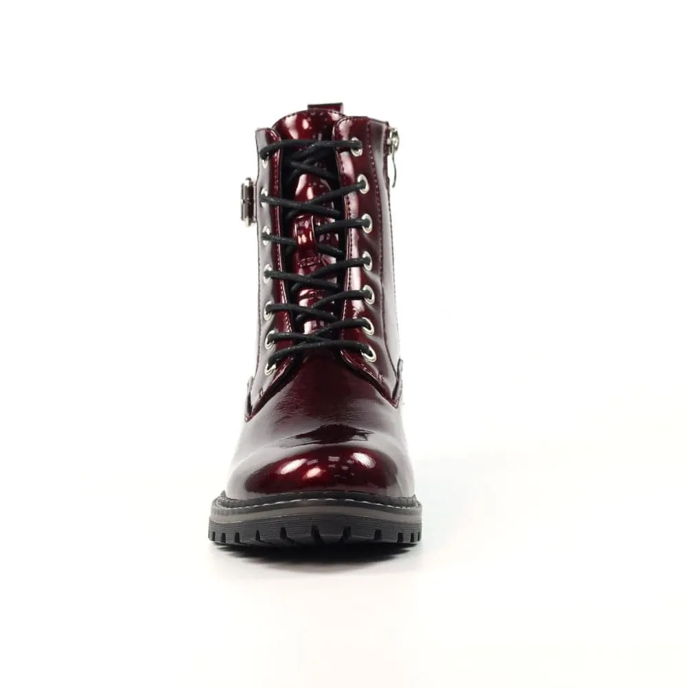 Lunar GLW030 Parlour Ladies Burgundy Zip & Lace Ankle Boots