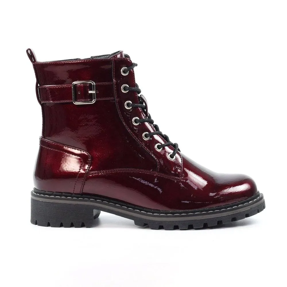 Lunar GLW030 Parlour Ladies Burgundy Zip & Lace Ankle Boots