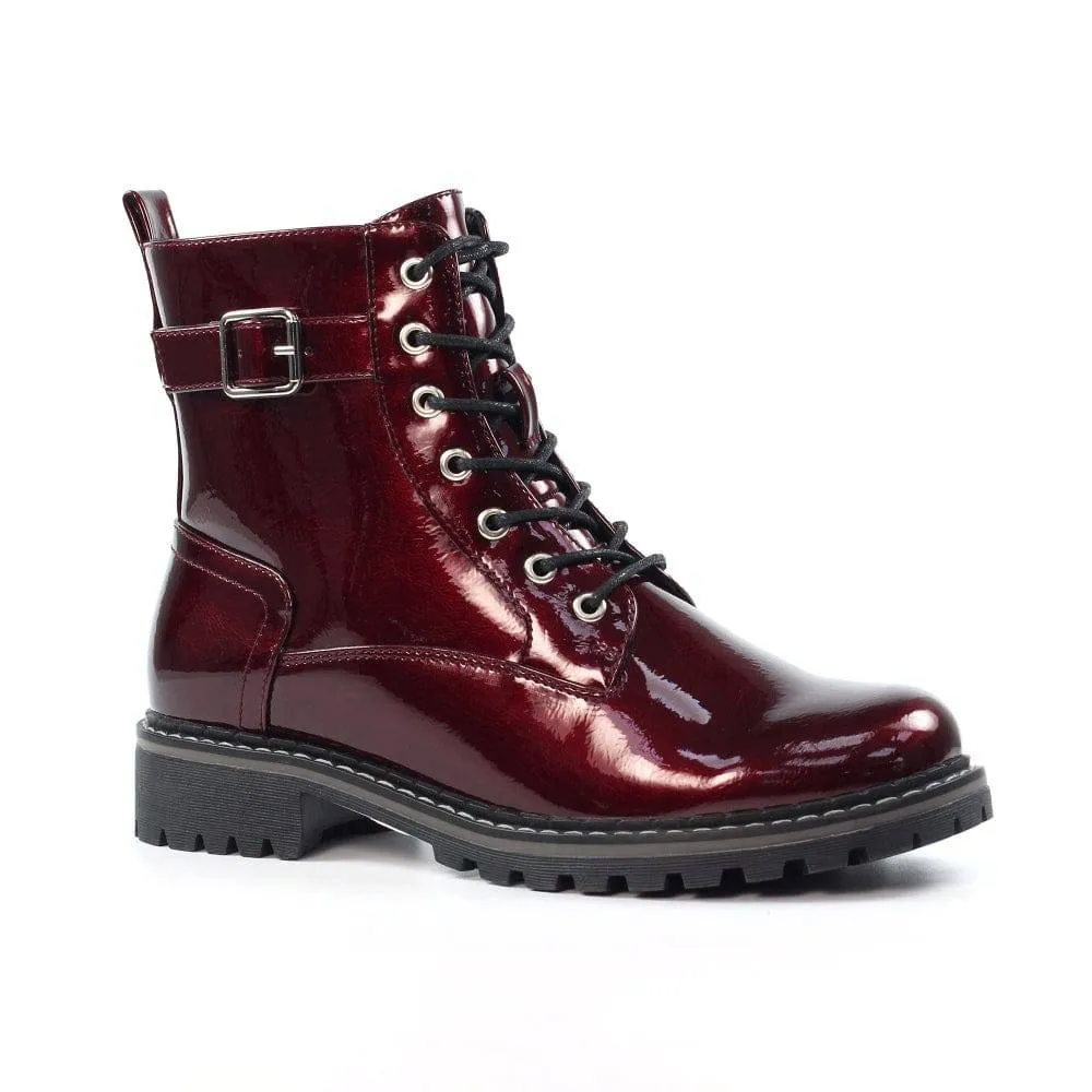 Lunar GLW030 Parlour Ladies Burgundy Zip & Lace Ankle Boots