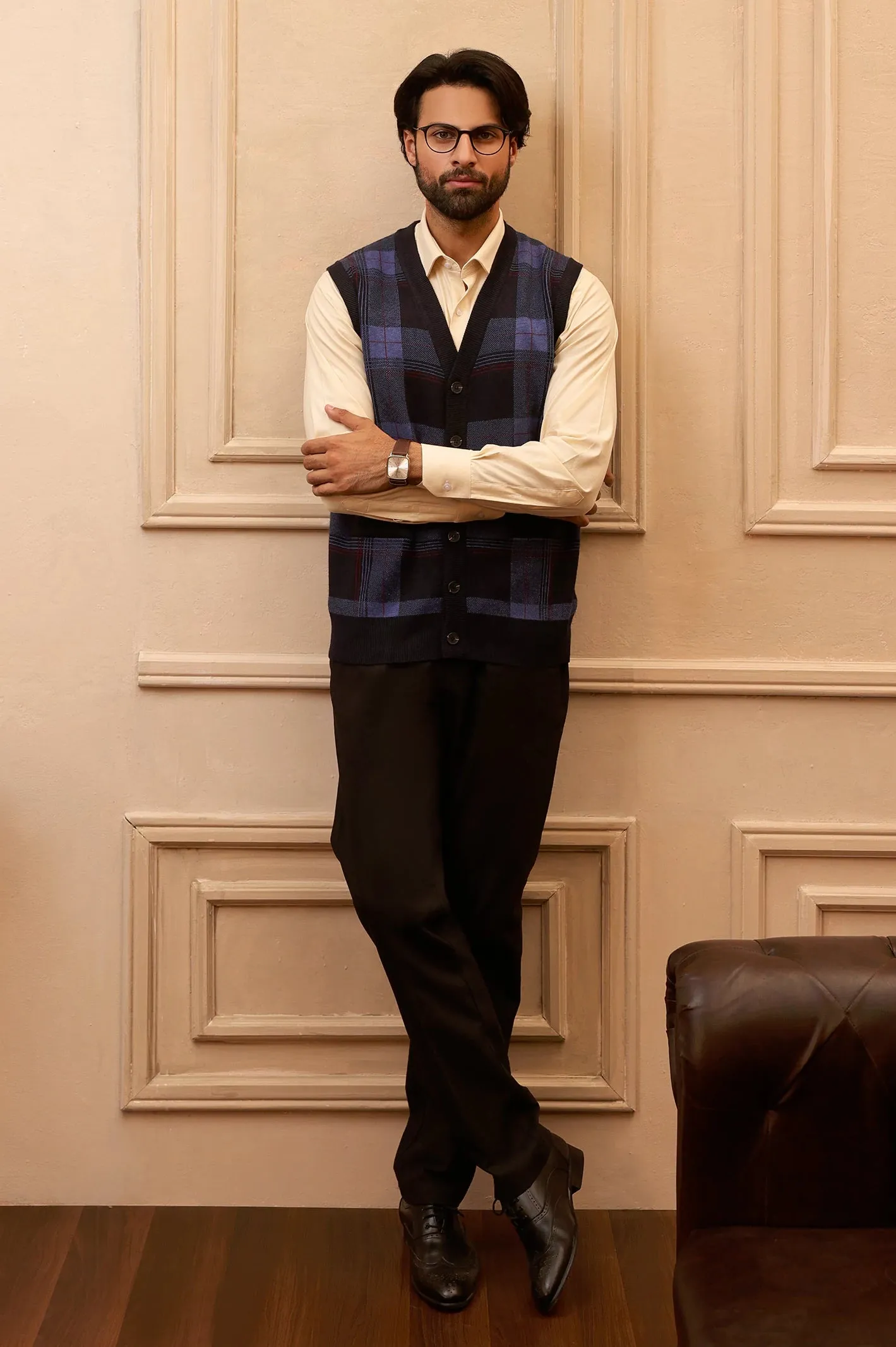 Men Multi Navy Sleeveless Cardigan