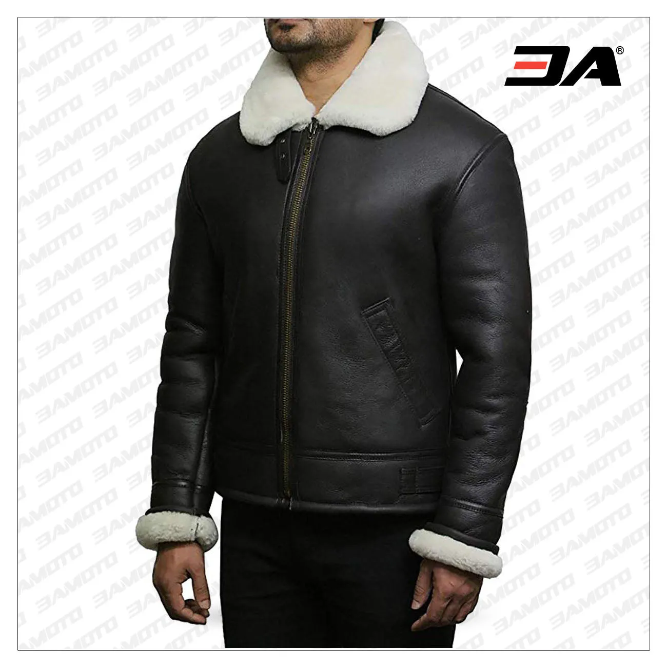 Men's Cream Wool Aviator B3 Shearling Real Sheepskin Leather Bomber Flying Pilot Jacket