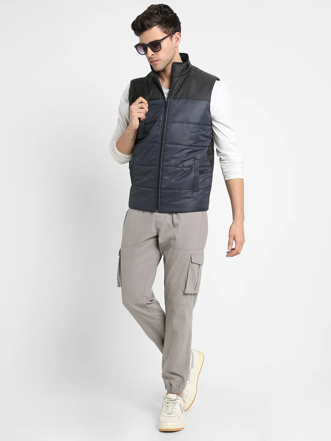 Men's Mock Neck Regular Fit Colourblocked Gilet Jacket