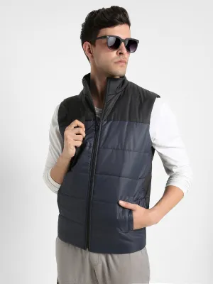 Men's Mock Neck Regular Fit Colourblocked Gilet Jacket