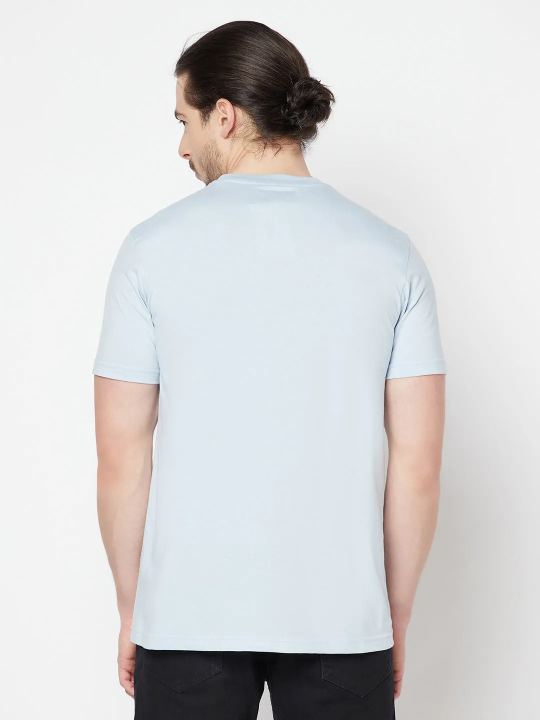 Men's Sky Blue Round neck Half Sleeve T-Shirt with Print