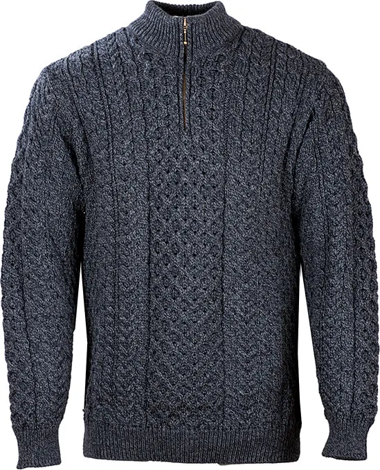 Merino Wool Half Zip Aran Sweater