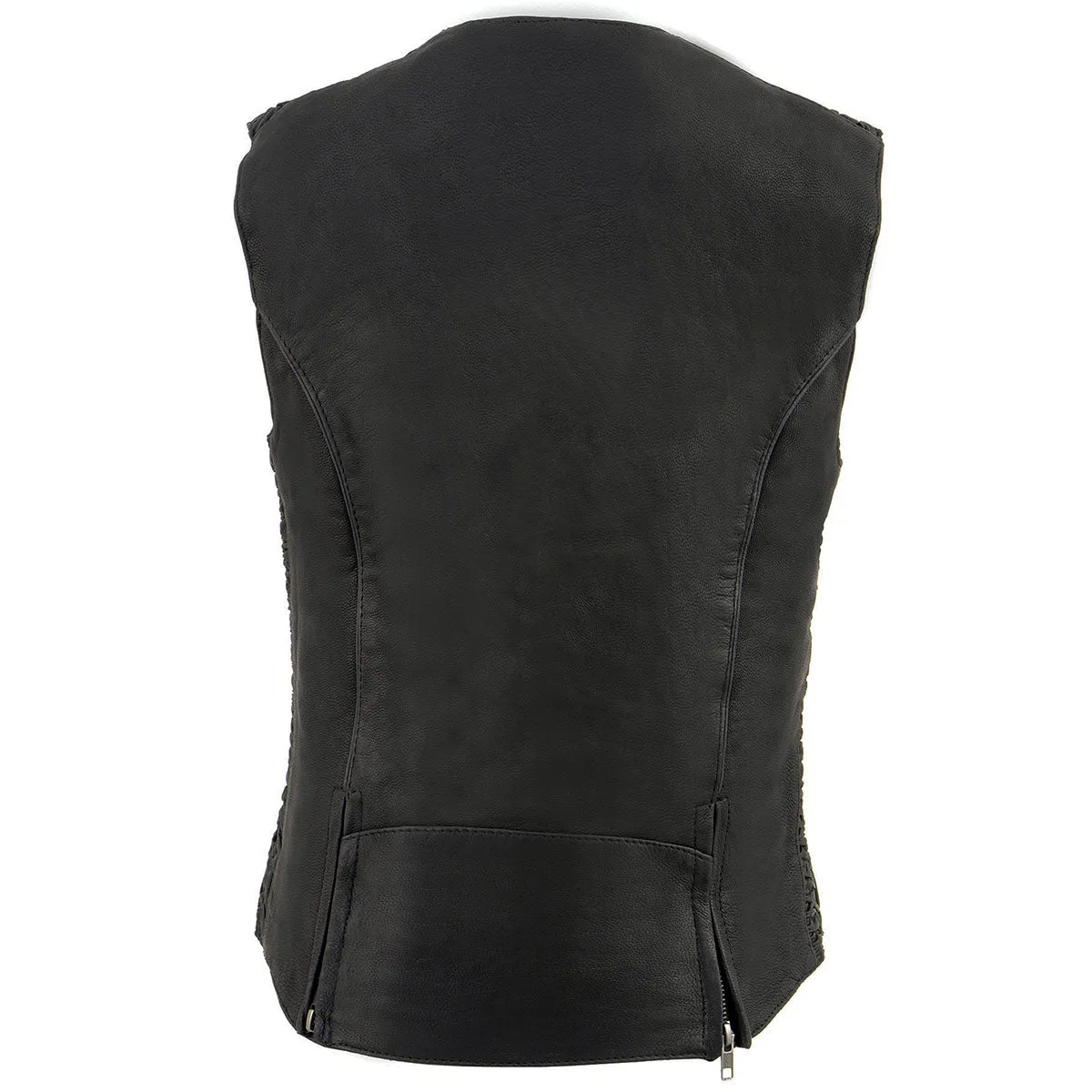 Milwaukee Leather MLL4571 Women's Black Lightweight Motorcycle Leather Vest w/ Crinkled Leather Design