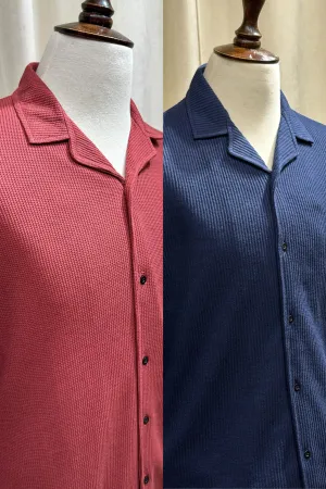 Pack of 2 Waffle Textured Revere Button Down - Rust & Navy Blue