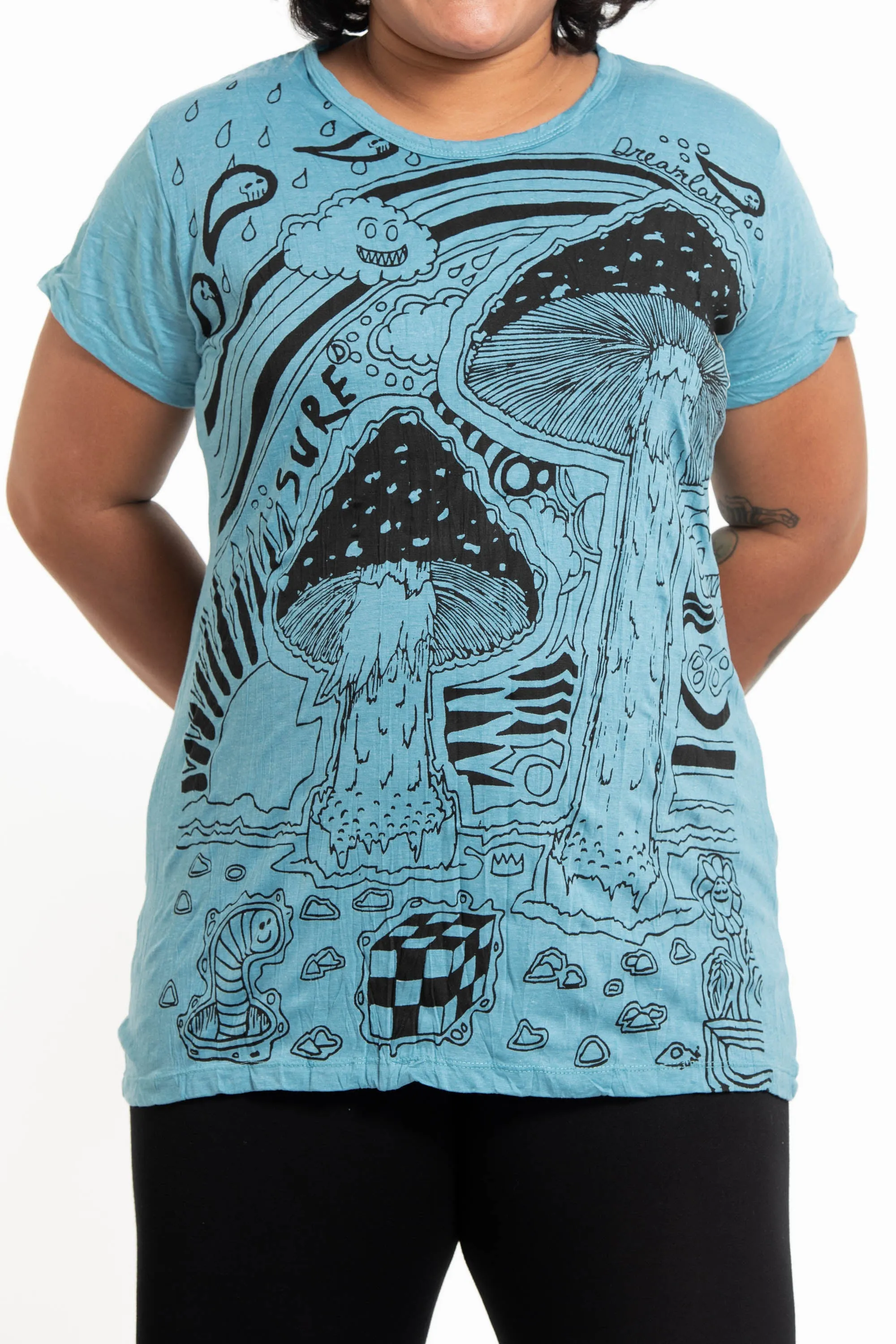 Plus Size Womens Magic Mushroom T-Shirt in Turquoise