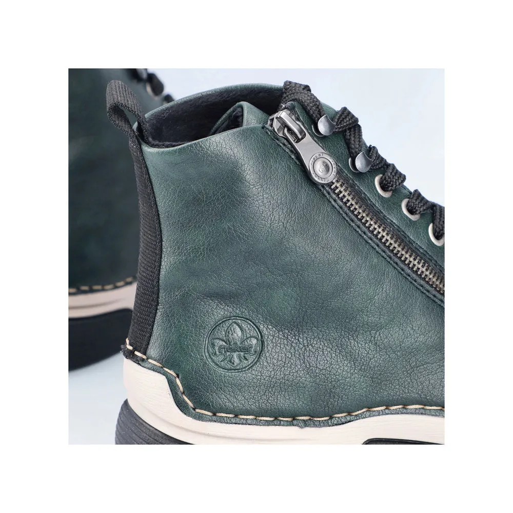 Rieker 45920-54 Ladies Green Zip & Lace Ankle Boots