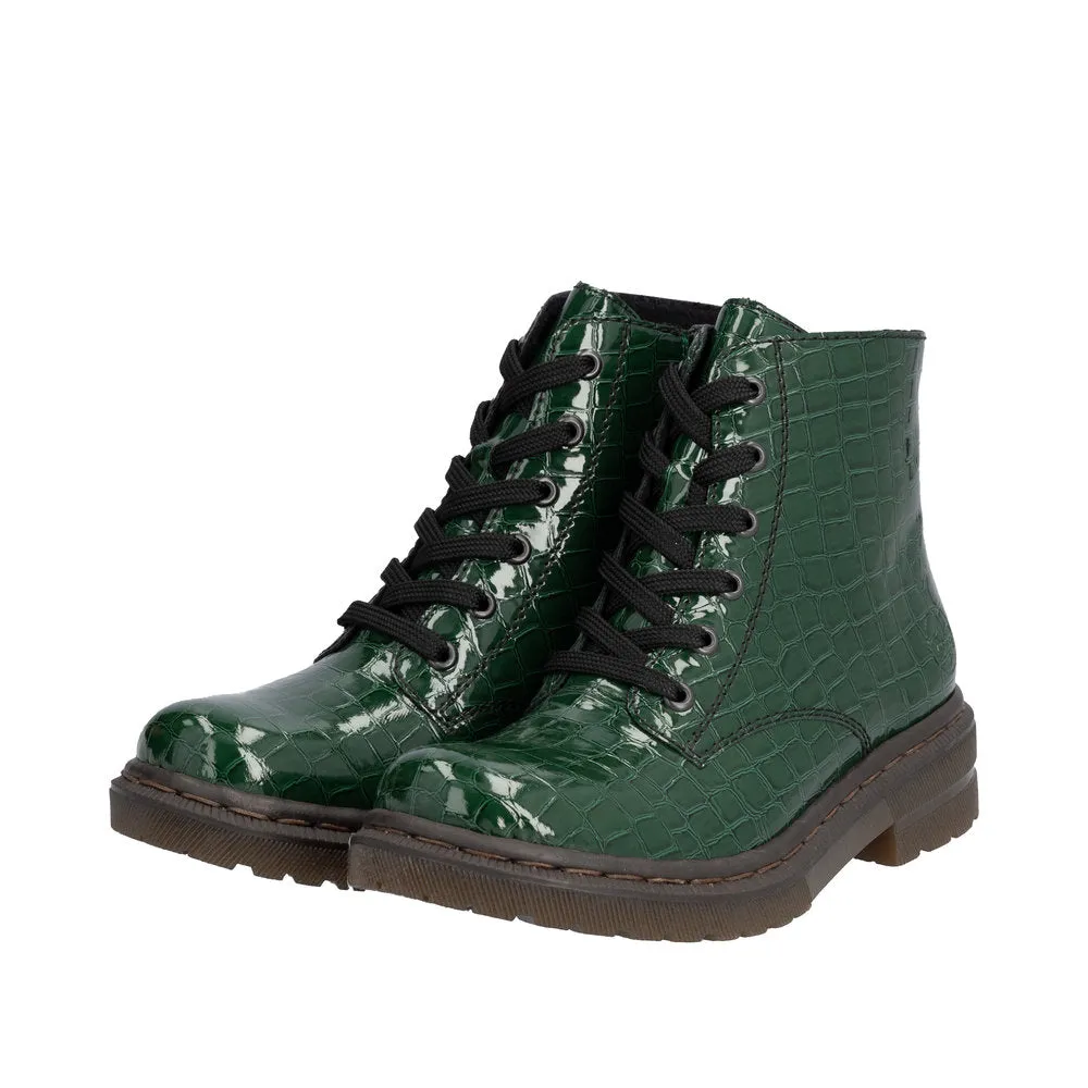 Rieker 78240-54 Ladies Green Zip & Lace Ankle Boots