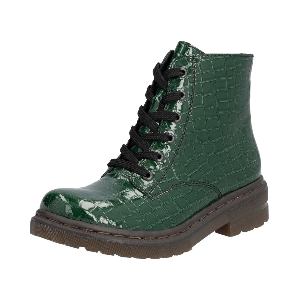 Rieker 78240-54 Ladies Green Zip & Lace Ankle Boots