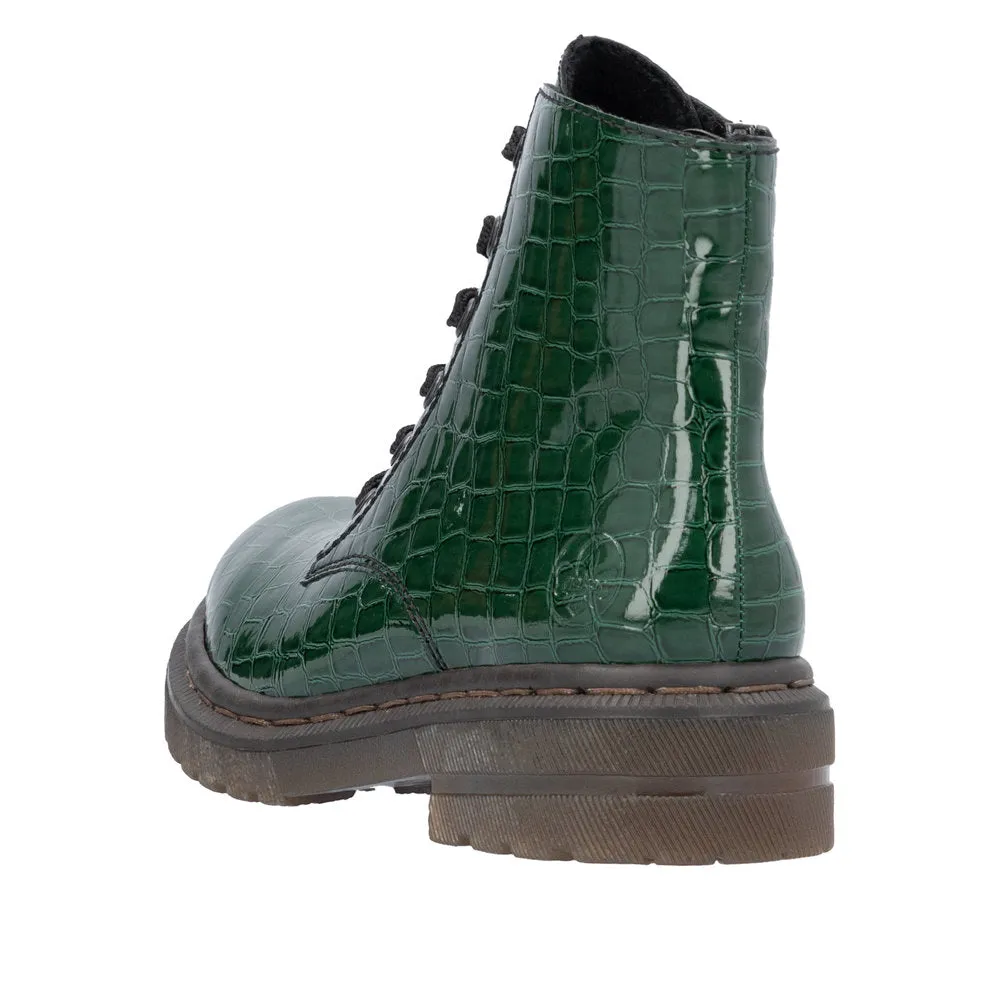 Rieker 78240-54 Ladies Green Zip & Lace Ankle Boots