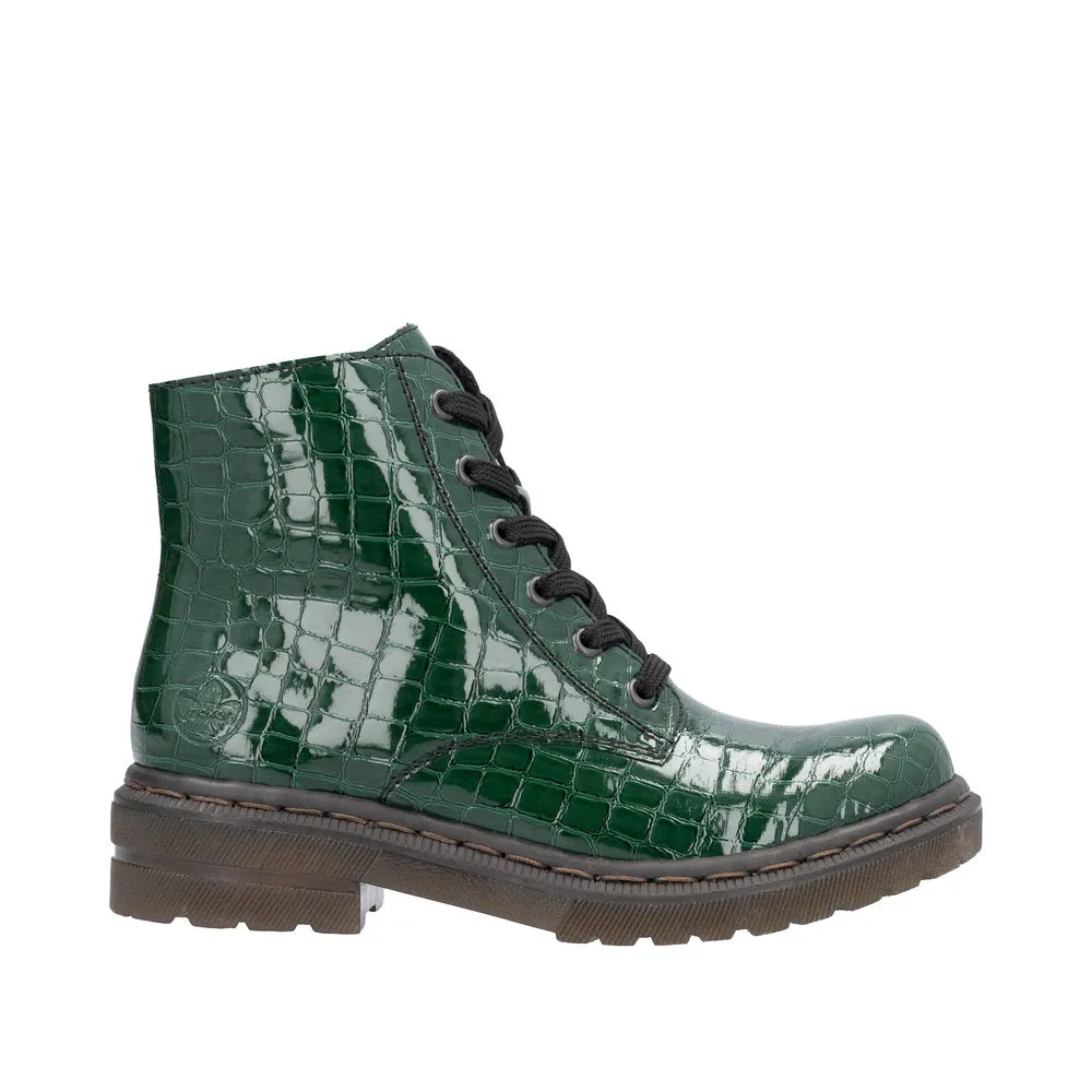 Rieker 78240-54 Ladies Green Zip & Lace Ankle Boots