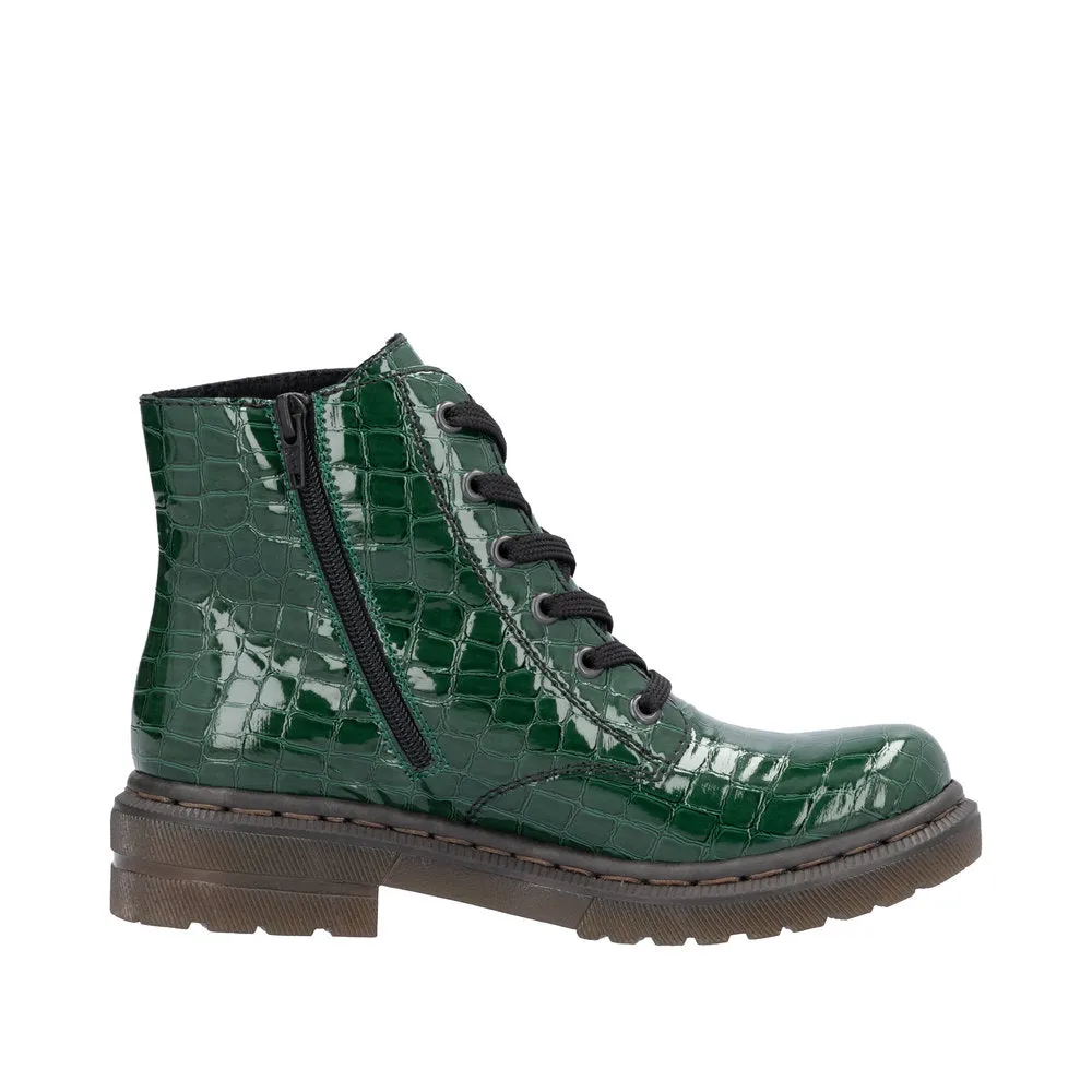 Rieker 78240-54 Ladies Green Zip & Lace Ankle Boots