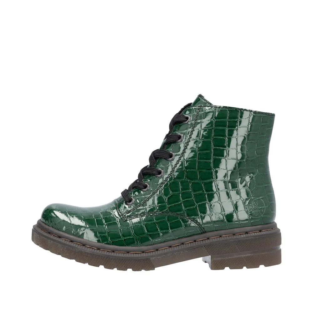 Rieker 78240-54 Ladies Green Zip & Lace Ankle Boots