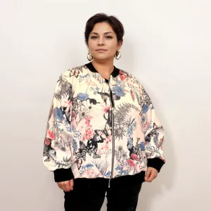 ROCKTHOSECURVES WHITE MULTI BUTTERFLY BOMBER JACKET