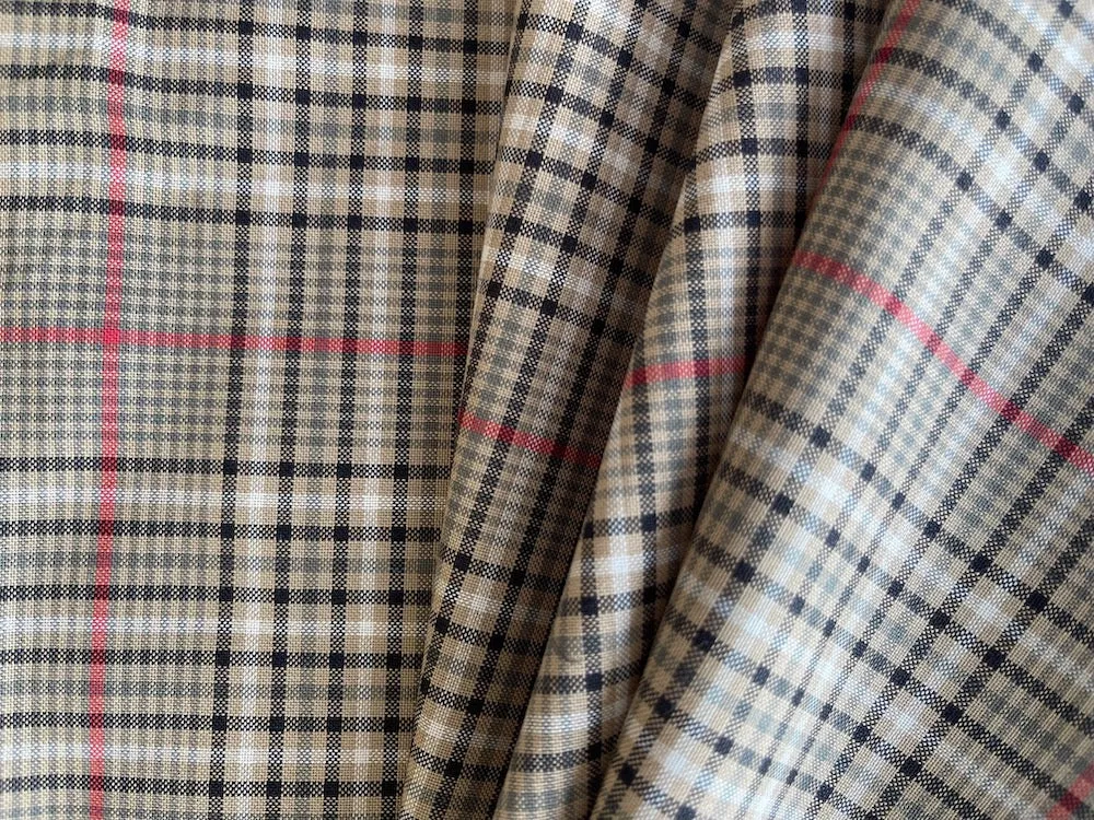 Sand & Soft Red Plaid Cotton Shirting (Made in Italy)