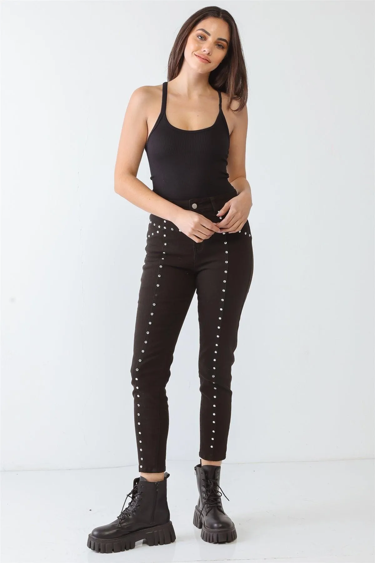 Studded Skinny Rivet Two Pocket High Waist Pants