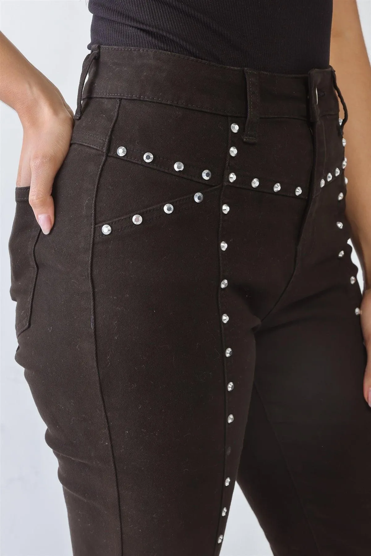 Studded Skinny Rivet Two Pocket High Waist Pants