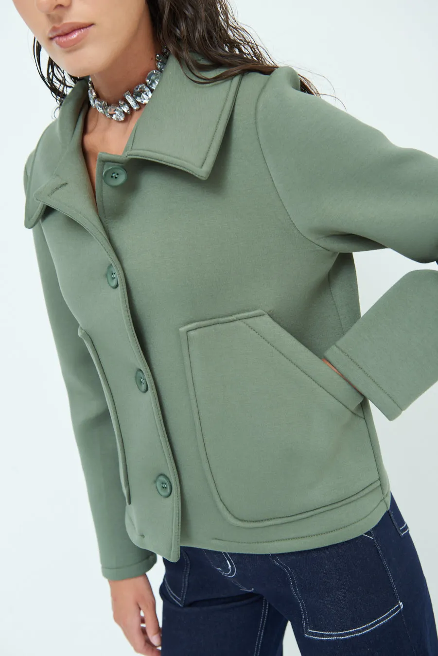 Stylish cropped jacket with classic collar wholesale