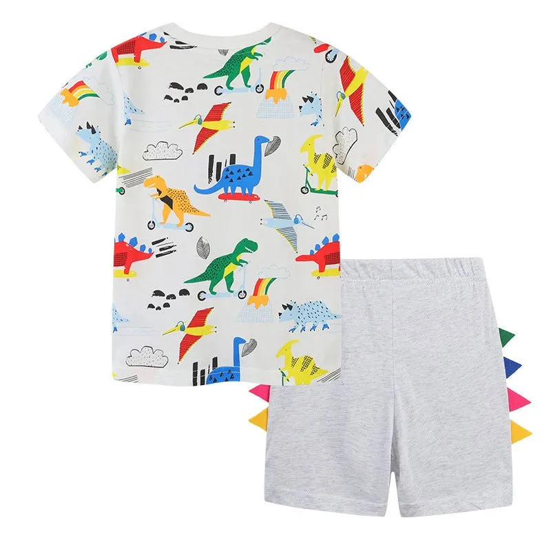 Toddler Boy's Dinosaur Print Short Sleeve T-shirt with Shorts Set